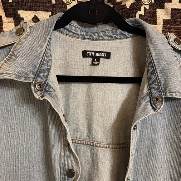 Steve Madden Size L Denim Dress, 100% Cotton - Picture 11 of 14